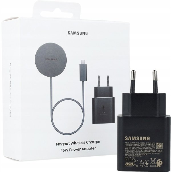Ασύρματος Φορτιστής Indukcyjny Samsung EP-P2900TB 25W Qi2 + Φορτιστής Δικτύου 45W Μαύρος