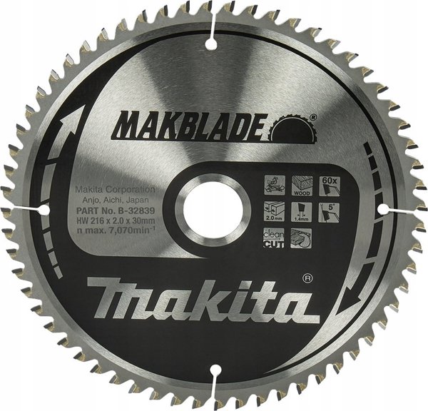 Makita MAKITA Δίσκος πριονιού 216x30x60δ MAKBLADE για ξύλο