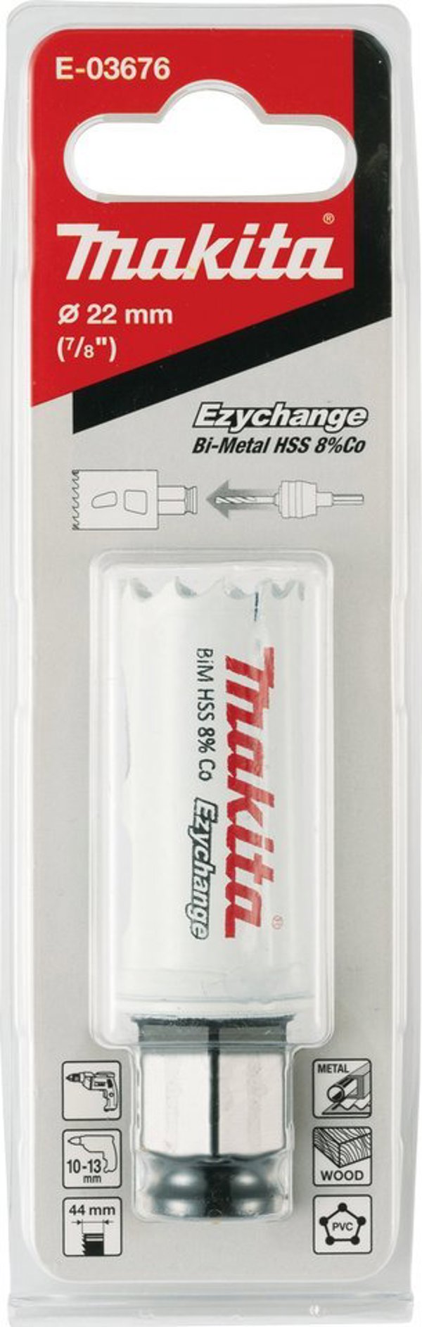 Makita MAKITA OTWORNICA BIM HSS-Co 8%  22mm EZYCHANGE METAL, STAL, ALU, DREWNO, PVC
