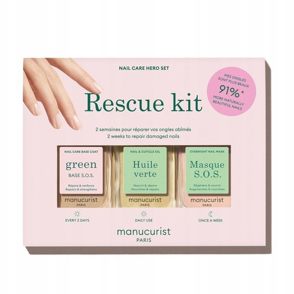 MANUCURIST_SET Rescue Kit Green Base S.O.S od ywcza baza do paznokci 15ml + Huile Verte od ywka do paznokci 15ml + Masque S.O.S maska do paznokci 15ml