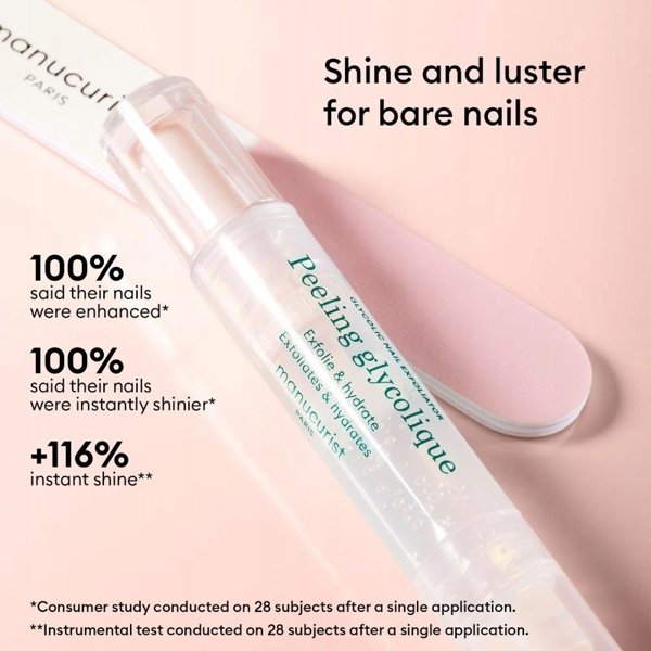 MANUCURIST_SET Glossy Booster Duo Peeling Pen peeling z kwasem glikolowym + Mini Nail Buffer tr jstronna polerka