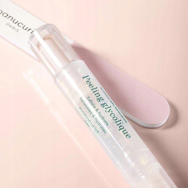 MANUCURIST_SET Glossy Booster Duo Peeling Pen peeling z kwasem glikolowym + Mini Nail Buffer tr jstronna polerka