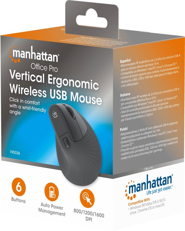Manhattan 190336 Ασύρματο Ποντίκι Γραφείου RF Optical 1600 DPI