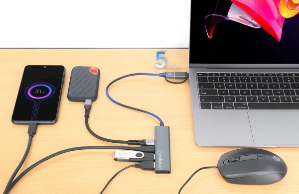 Manhattan 181075 USB 3.2 Gen 1 (3.1 Gen 1) Type-A + Type-C 5000 Mbit/s Γκρι
