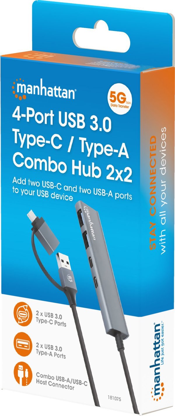 Manhattan 181075 USB 3.2 Gen 1 (3.1 Gen 1) Type-A + Type-C 5000 Mbit/s Γκρι
