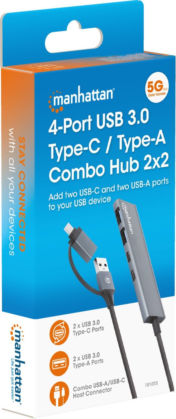 Manhattan 181075 USB 3.2 Gen 1 (3.1 Gen 1) Type-A + Type-C 5000 Mbit/s Γκρι
