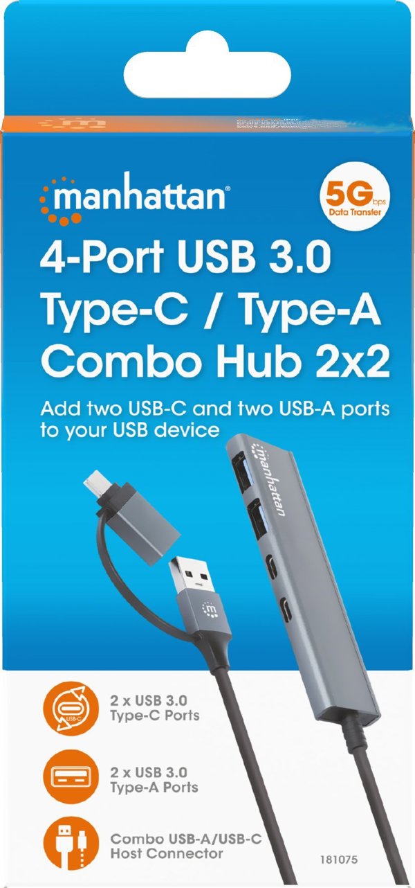 Manhattan 181075 USB 3.2 Gen 1 (3.1 Gen 1) Type-A + Type-C 5000 Mbit/s Γκρι