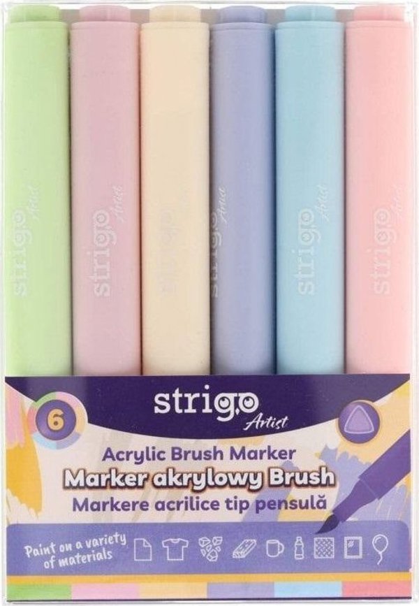 Μαρκαδόρος ακρυλικός με άκρη Brush 6χρώματα STRIGO