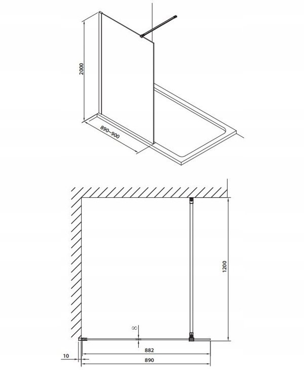 MARINA KABINA NATR WALK-IN 90CM CZARNY MAT/TRANSP