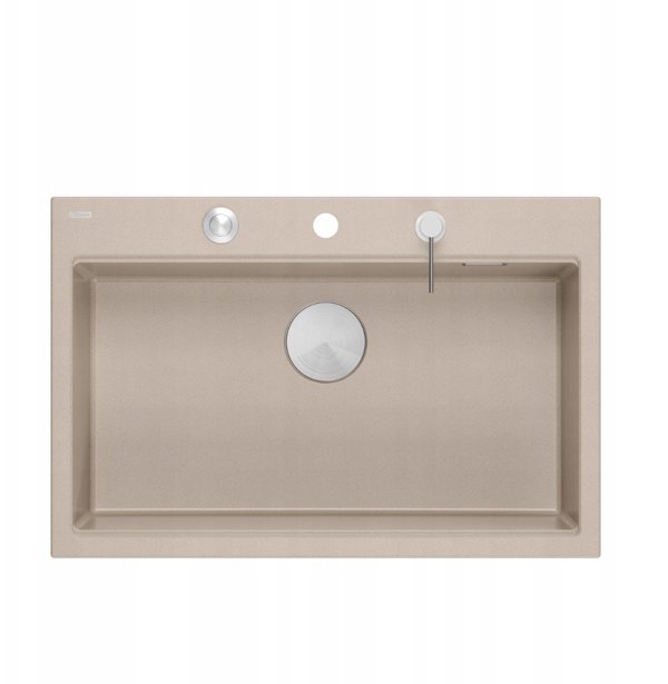MARC 110 WORKSTATION GraniteQ νεροχύτης 1-θάλαμος 760*500*235 mm pearl beige + σιφόνι push to open + διανομέας ανοξείδωτο ατσάλι + ένθετο αποστράγγισης + Qmata + σανίδα/ μεταλλικά στοιχεία