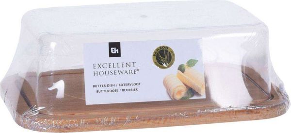 Excellent Houseware Βουτυροθήκη με Βάση από Μπαμπού και Διαφανές Καπάκι 170453280