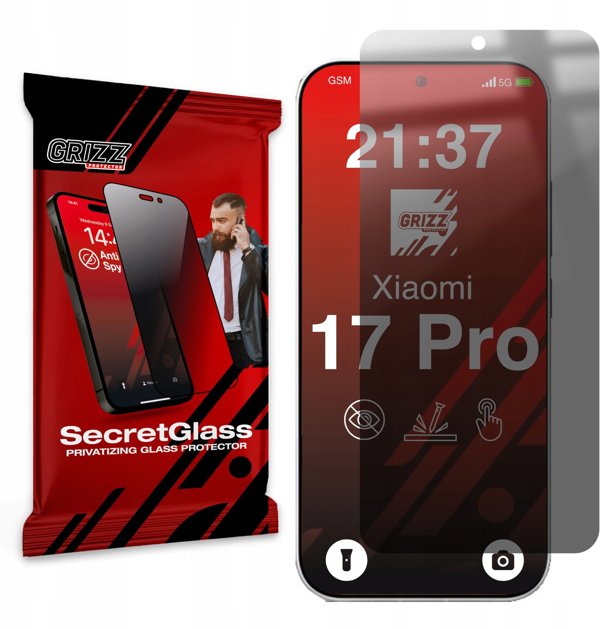 Matowe szklo prywatyzujace GrizzGlass SecretGlass do Xiaomi 17 Pro