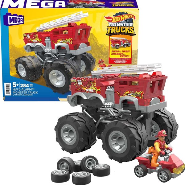 Mattel Hot Wheels Monster Trucks Mega - Όχημα Κατασκευής 5-Alarm + ATV Rover Σετ Κατασκευών HHD19