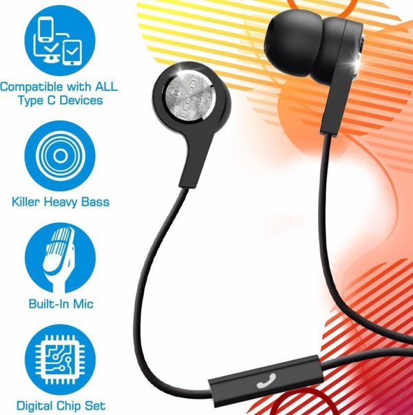 MAXELL USB-C EARPHONES SQUARE+  BLACK 348566
