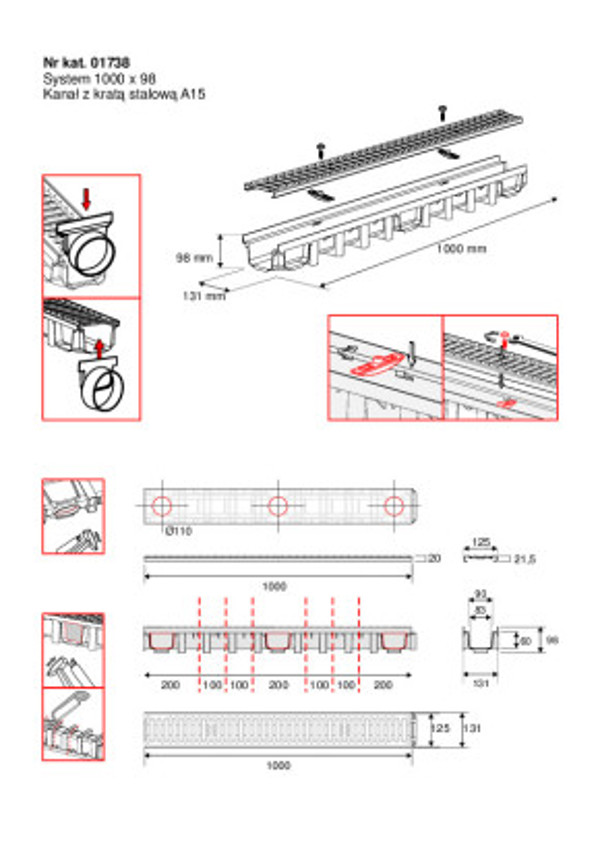 Maxpol System 1000x98mm kanal z krata stalowa A15
