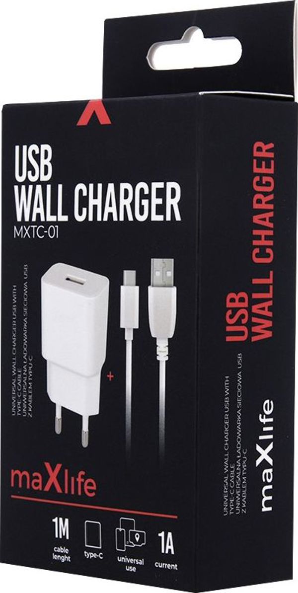 Φορτιστής Maxlife MXTC-01 1x USB 1A λευκός + καλώδιο USB-C 5900495758002