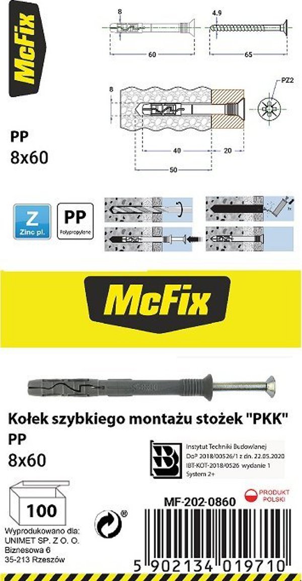 MCFIX KOÅEK SZYBKI MONTAÅ» STOÅ»EK PP 8*60MM