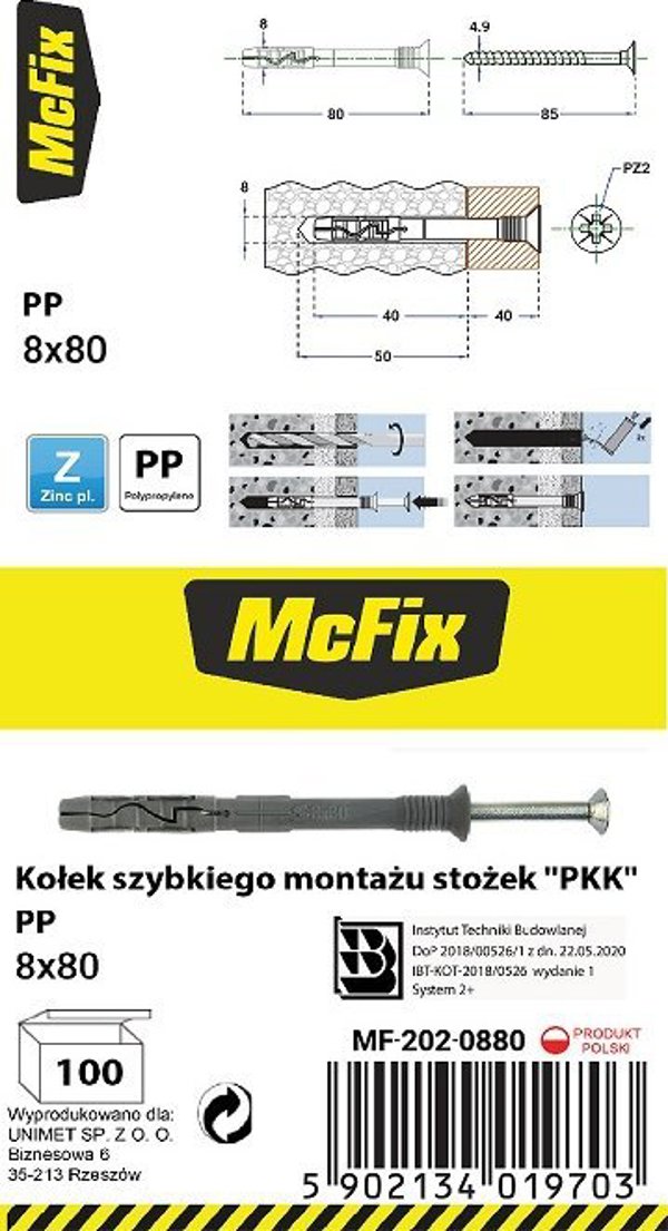 MCFIX KOÅEK SZYBKI MONTAÅ» STOÅ»EK PP 8*80MM
