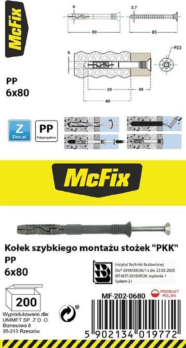 MCFIX KOÅEK SZYBKI MONTAÅ» STOÅ»EK PP 6*80MM
