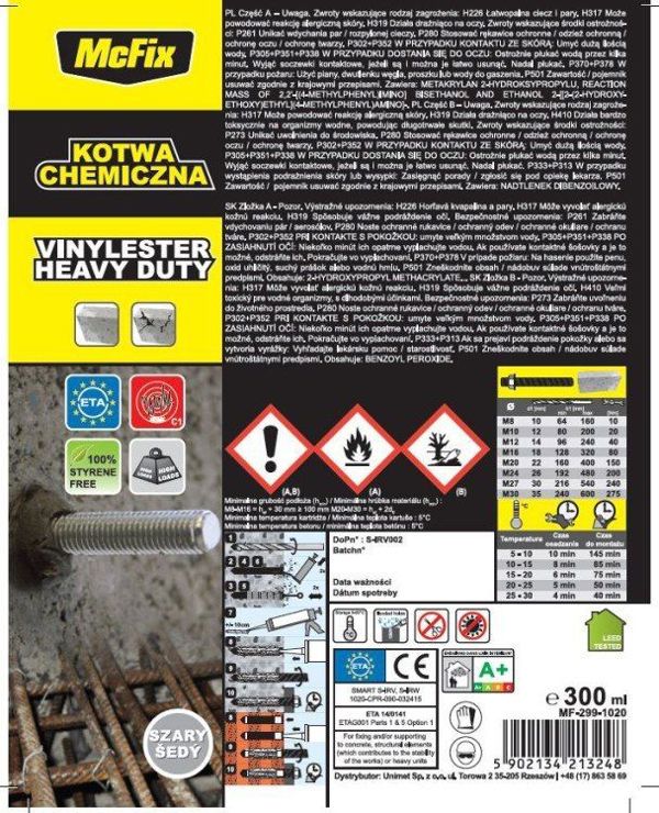 MCFIX Ρητίνη βινυλεστέρα 300ml, χημικός αγκύριος