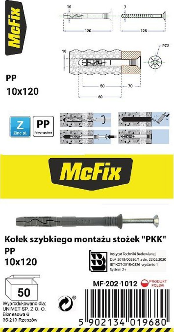 MCFIX KOÅEK SZYBKI MONTAÅ» STOÅ»EK PP 10*120MM