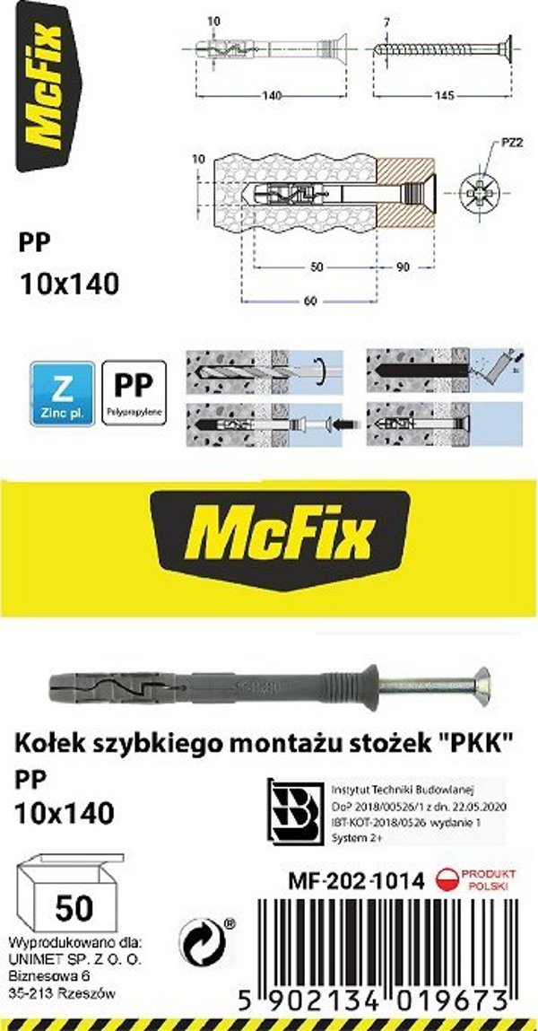 MCFIX KOÅEK SZYBKI MONTAÅ» STOÅ»EK PP 10*140MM