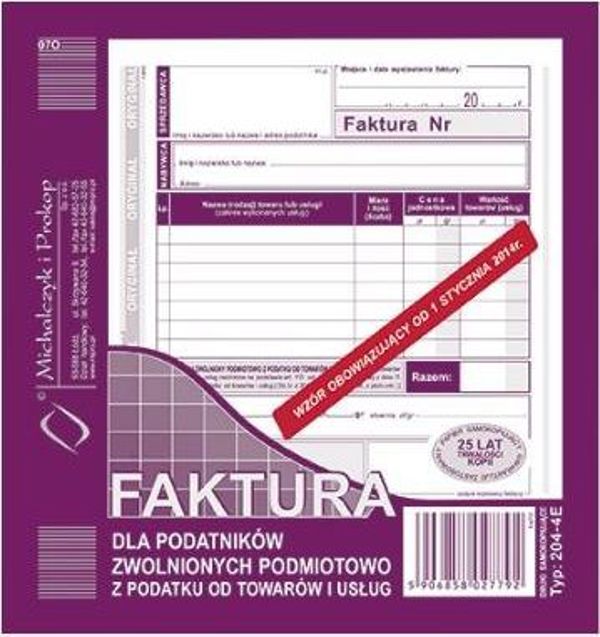 Michalczyk & Prokop Τιμολόγιο Απαλλασσόμενων Φορολογουμένων 204-4E, Μπλοκ Α5, Αυτοαντιγραφόμενο, 80 Φύλλα