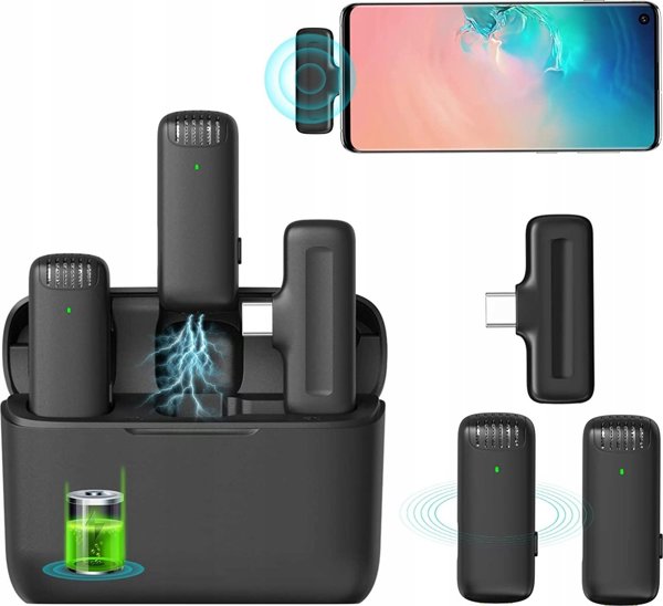 Ulanzi J12 Ασύρματο Μικρόφωνο Lavalier για Smartphone, 2x Μικρόφωνα & Δέκτης USB-C, Plug & Play, Μαύρο
