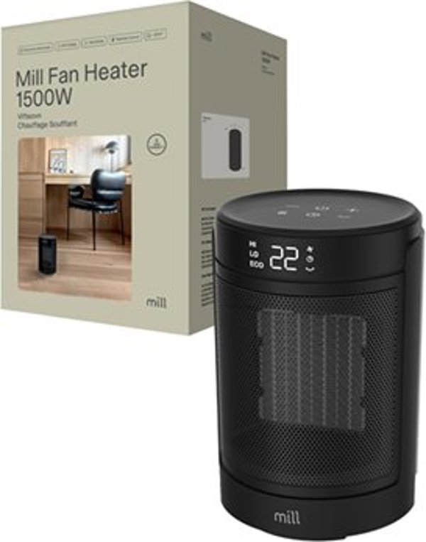 Mill FH1500BLACK | Ceramic fan heater | 1500 W | Suitable for rooms up to 22 m² | Black