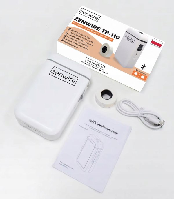 Zenwire TP-110 Φορητός Θερμικός Εκτυπωτής Ετικετών, Bluetooth, USB-C, Λευκό