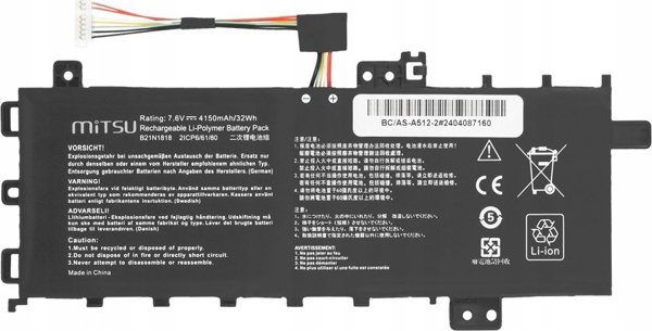 Μπαταρία Laptop Mitsu B21N1818 για Asus Vivobook 15 A512, R512, X512, 4150mAh, 7.6V