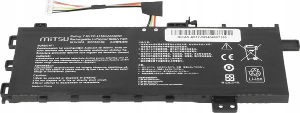 Μπαταρία Laptop Mitsu B21N1818 για Asus Vivobook 15 A512, R512, X512, 4150mAh, 7.6V