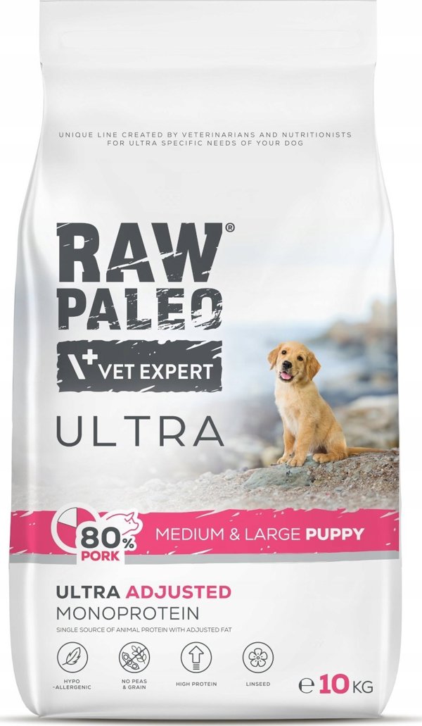 VetExpert Raw Paleo Ultra Χοιρινό - Πλήρης Ξηρά Τροφή για Κουτάβια Μεσαίων & Μεγαλόσωμων Φυλών, 10kg
