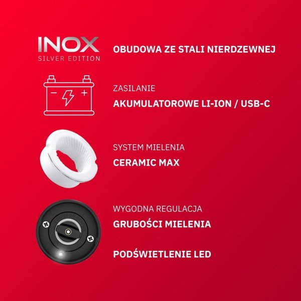 Ηλεκτρικός μύλος πιπεριού και αλατιού με USB επαναφορτιζόμενο, σετ 2 τεμαχίων