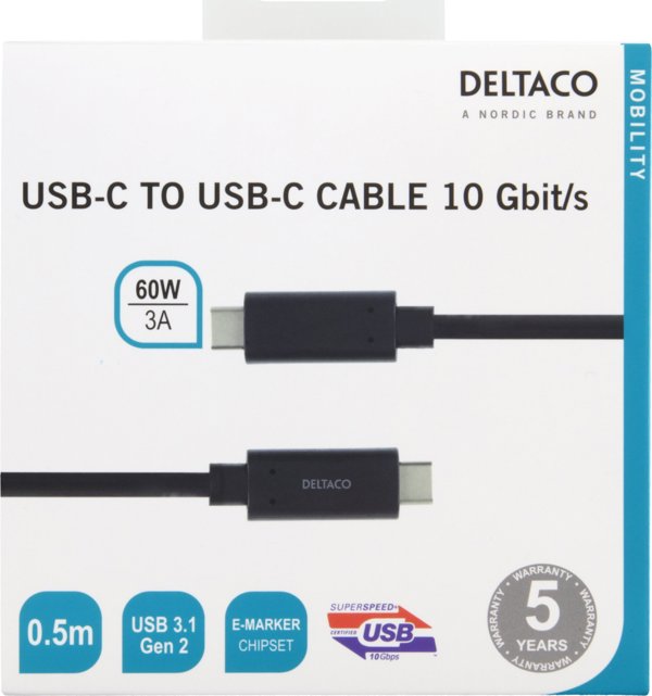 Mobility USB-C - USB-C 3.2 Gen 2 - cable, 0.5 m, Black