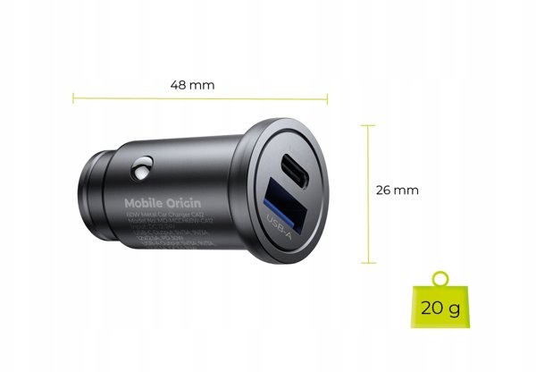 Mobile Origin CA12 Φορτιστής Αυτοκινήτου 30W - USB-C & USB-A Metal