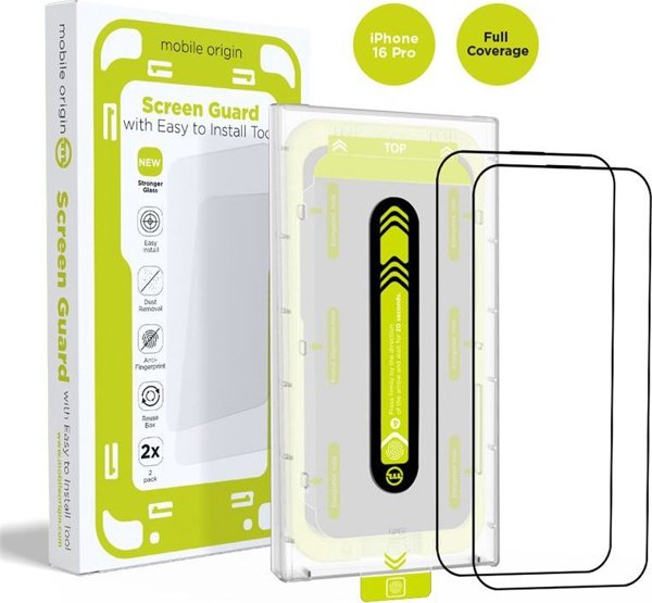 Mobile Origin Προστατευτικό Οθόνης Tempered Glass για iPhone 16 Pro, 2 Τεμάχια με Εφαρμοστή
