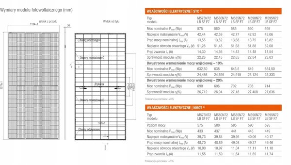 Modul fotowoltaiczny 590W M590N72LB-SF-F7 VS36 srebrna rama bifacjal