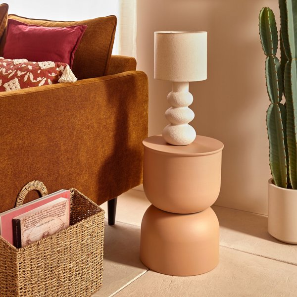 ModernHome Palmoba Μεταλλικό Πλαϊνό Βοηθητικό Τραπεζάκι, Μπεζ, 31 cm