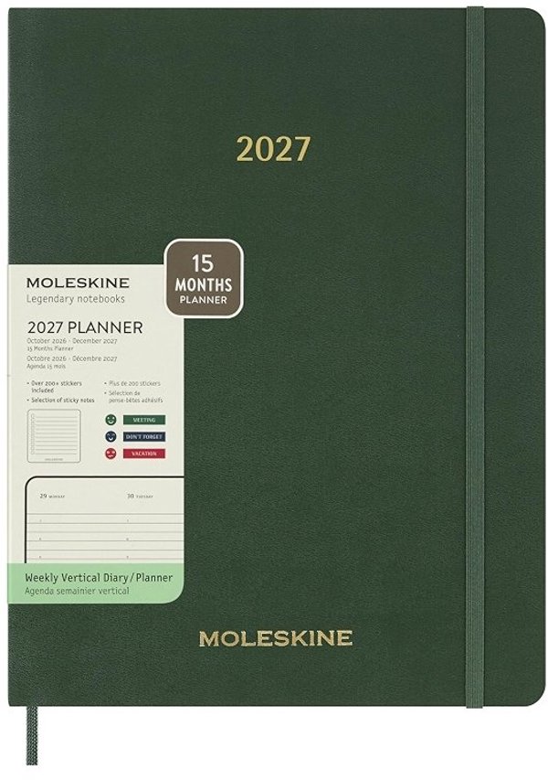 Moleskine Kalendarz tygodniowy wertykalny MOLESKINE 2027, 13M, XXL, 23,5x38cm, miękka oprawa, myrtle green
