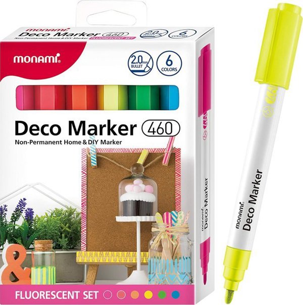 Μαρκαδόροι Ακρυλικοί Διακοσμητικοί Deco Marker B 460 6 Χρώματα Φωσφορίζοντα Monami