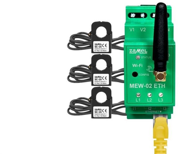 Monitor energii elektrycznej ETHERNET + Wi-Fi 3F+N Supla MEW-02 ETH/SC-16 +3 przekladniki SC-16 100 A SPL10000049