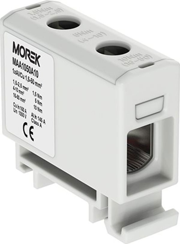 MOREK Σύνδεσμος ράγας 1,5-50mm2 γκρι 2 οπών 1P MAA1050A10