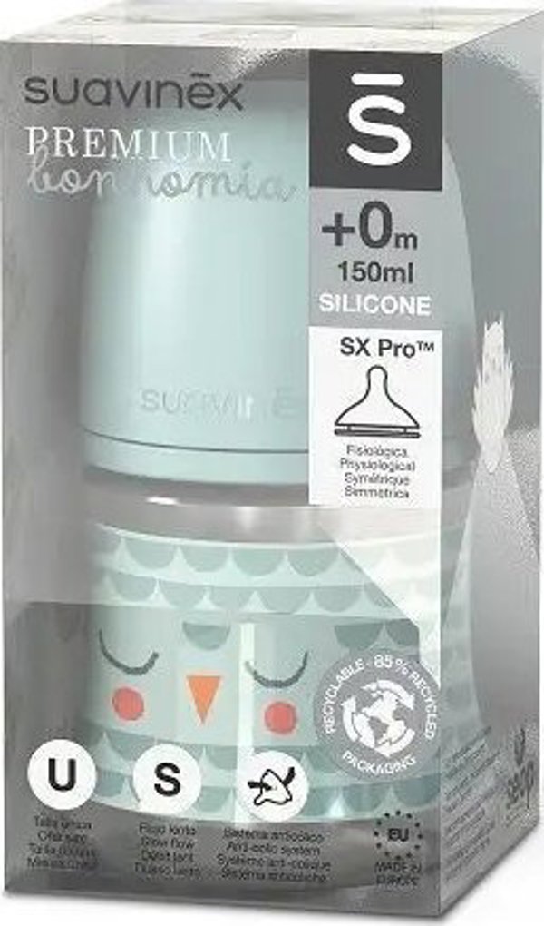 Suavinex Μπιμπερό SX Pro Bonhomia Κουκουβάγια, 150ml, Σιλικόνη με Φυσιολογική Θηλή Αργής Ροής, Μέντα