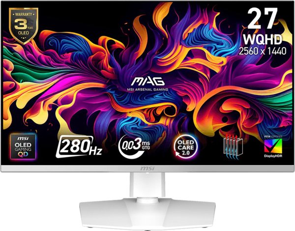 MSI MAG 272QPW QD-OLED X28 26.5inch QD-OLED WQHD 280Hz 0.03ms 2xHDMI2.1 DP USB C PD15W Pivot