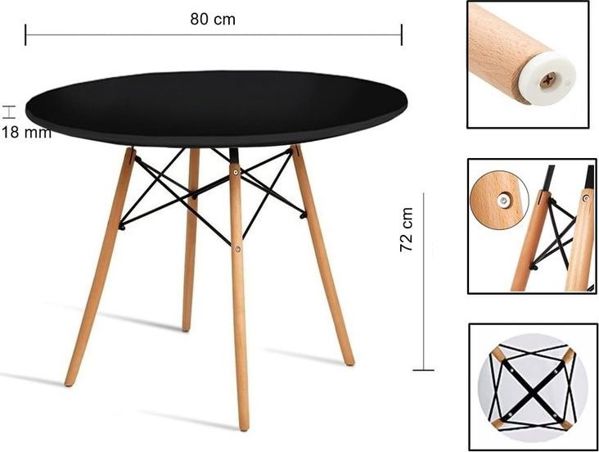 Mufart Okragly stol ETT do kuchni, jadalni, salonu 80cm - Czarny