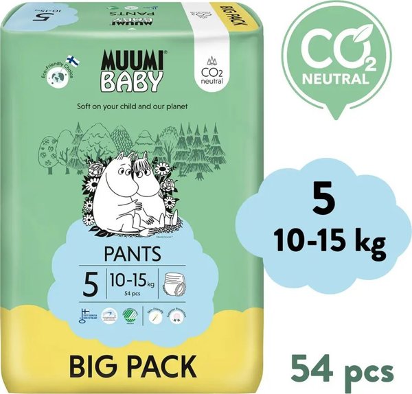 Muumi Baby, Οικολογικές πάνες-βρακάκια 5 (10-15kg), 54 τεμ. BIG PACK