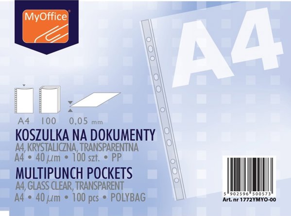 MyOffice Διαφανείς Θήκες Εγγράφων A4, 50 Microns, 100 Τεμάχια