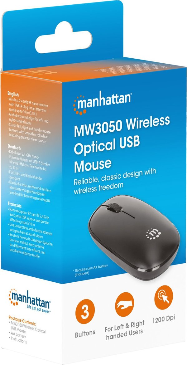 Manhattan MW3050 Ενσύρματο Οπτικό Ποντίκι, Αμφιδέξιο, 1200 DPI, Μαύρο