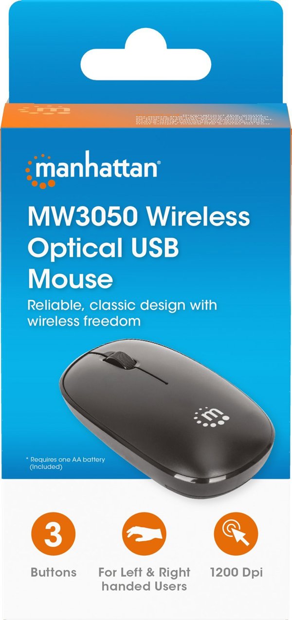Manhattan MW3050 Ενσύρματο Οπτικό Ποντίκι, Αμφιδέξιο, 1200 DPI, Μαύρο